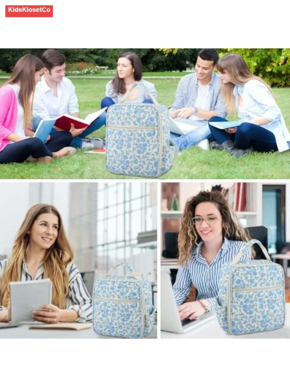 Cotton Quilted Insulated Lunch Box Tote with Floral Pattern